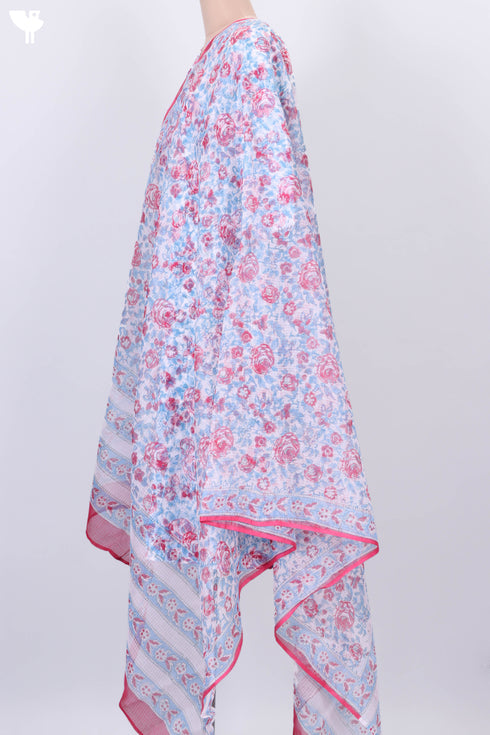 Cambric Cotton Kurta With Kota Dupatta In Floral Block Print