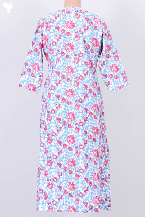 Cambric Cotton Kurta With Kota Dupatta In Floral Block Print