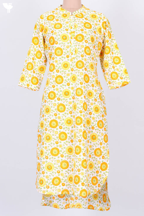 Cambric Cotton Kurta With Kota Dupatta In Floral Block Print