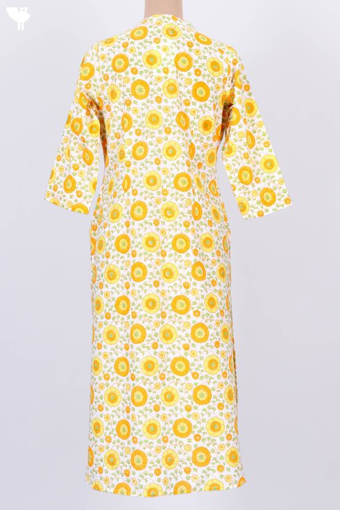 Cambric Cotton Kurta With Kota Dupatta In Floral Block Print