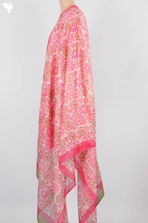 Cambric Cotton Kurta With Kota Dupatta In Floral Block Print