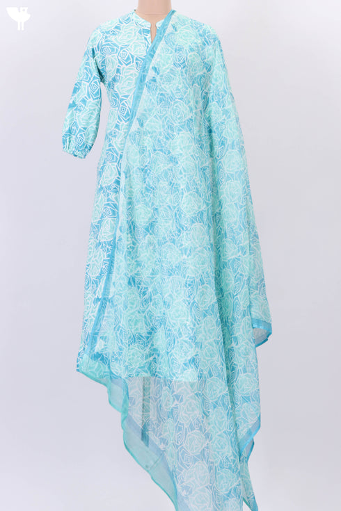 Cambric Cotton Kurta With Kota Dupatta In Graphic Block Print