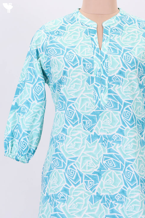 Cambric Cotton Kurta With Kota Dupatta In Graphic Block Print