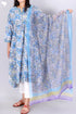 Cambric Cotton Kurta With Kota Dupatta In Floral Block Print