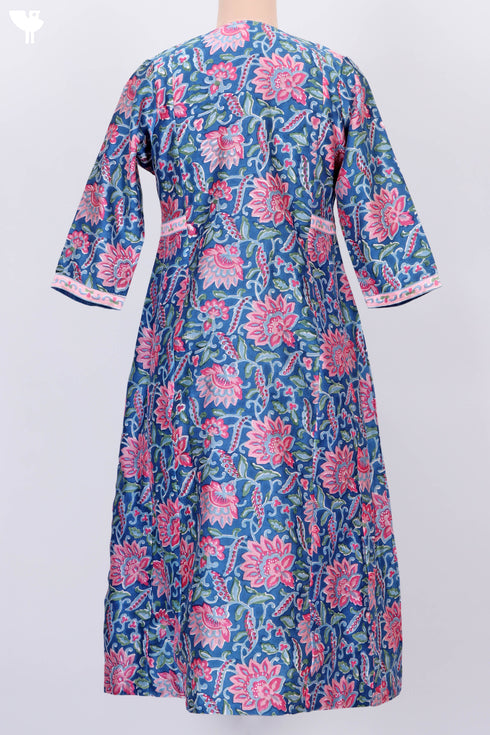 Chanderi Silk Kurta With Dupatta In Floral Block Print