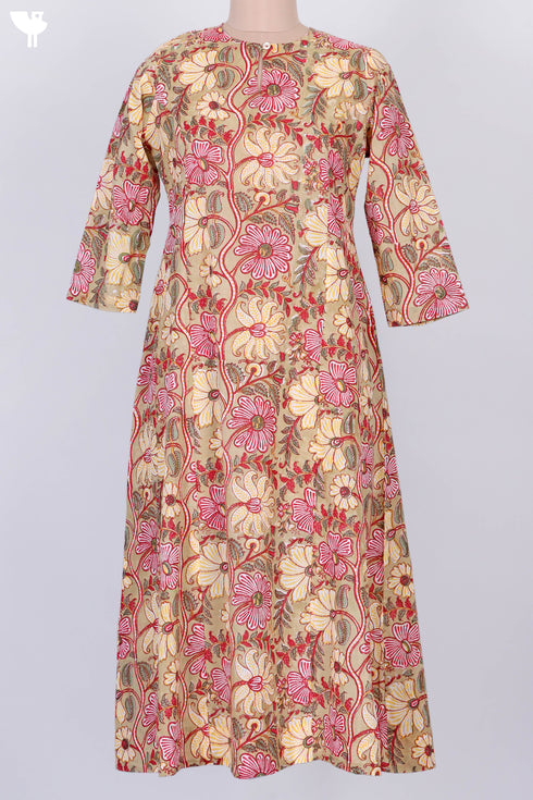 Mulmul Cotton Kurta With Kota Doria Dupatta In FloralBlock Print