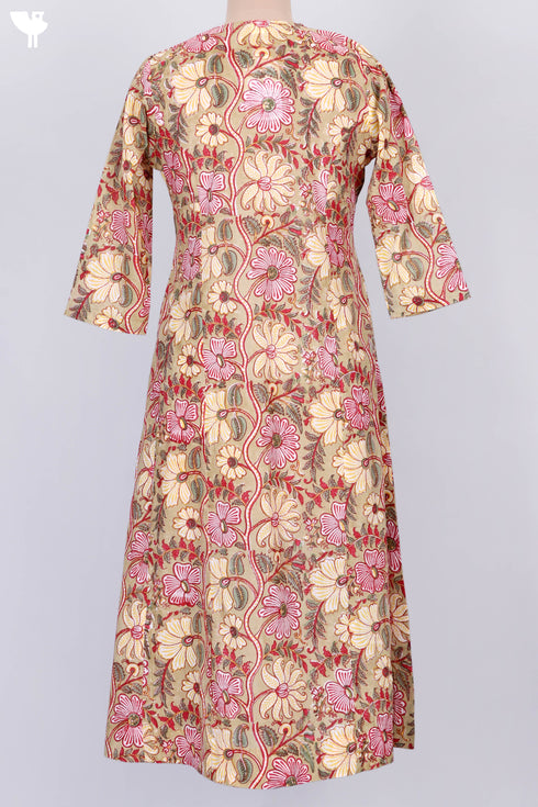 Mulmul Cotton Kurta With Kota Doria Dupatta In FloralBlock Print