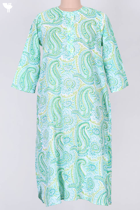 Mulmul Cotton Kurta With Kota Doria Dupatta In Paisley Block Print