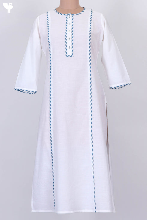 Slub Cotton Paneled Kurta With Kota Doria Dupatta In Floral Block Print