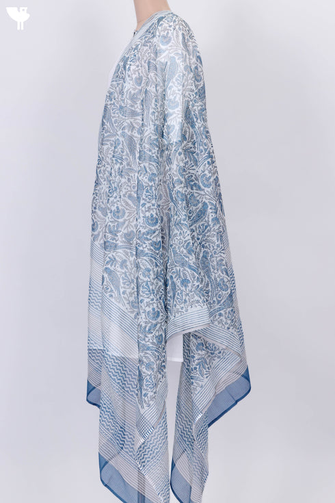 Slub Cotton Paneled Kurta With Kota Doria Dupatta In Floral Block Print