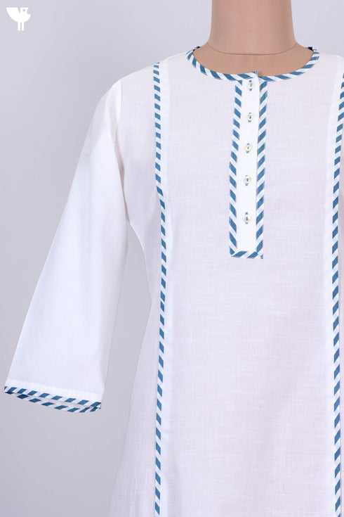 Slub Cotton Paneled Kurta With Kota Doria Dupatta In Floral Block Print