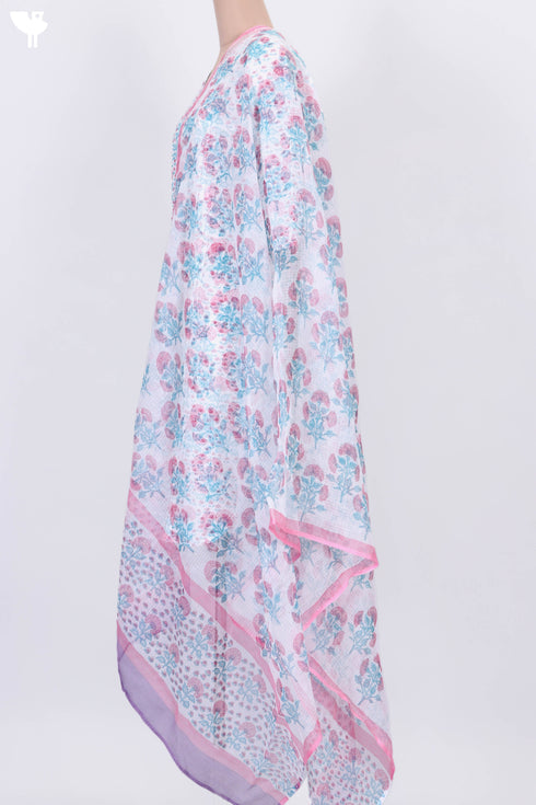 Cotton Slub Kurta With Kota Dupatta in Floral Block Print
