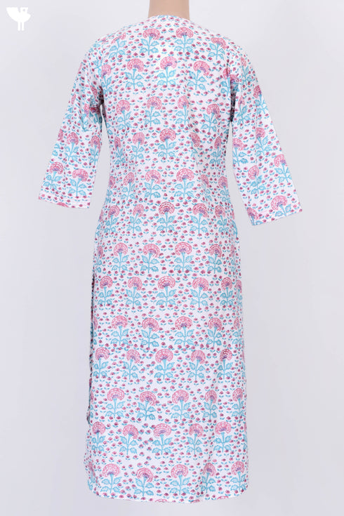 Cotton Slub Kurta With Kota Dupatta in Floral Block Print