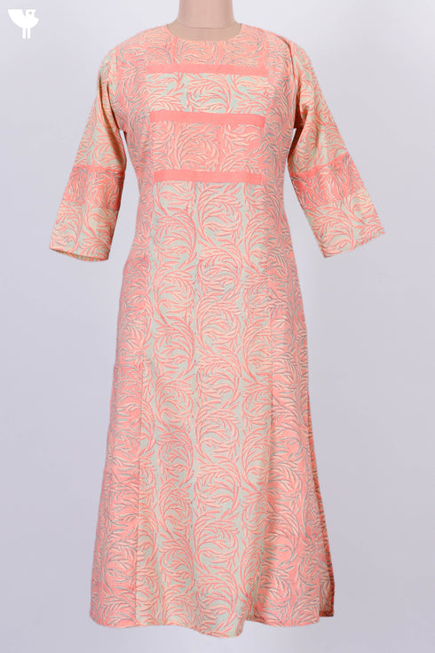 Terry Voile Paneled Kurta And Chiffon Dupatta In Block Print