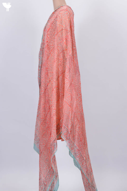 Terry Voile Paneled Kurta And Chiffon Dupatta In Block Print
