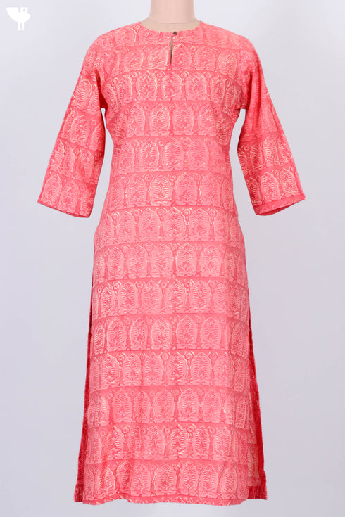 Terry Voile Paneled Kurta And Chiffon Dupatta In Block Print