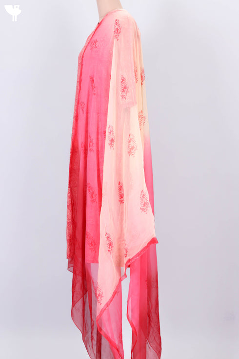 Terry Voile Paneled Kurta And Chiffon Dupatta In Block Print