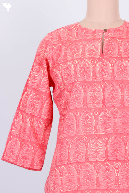 Terry Voile Paneled Kurta And Chiffon Dupatta In Block Print