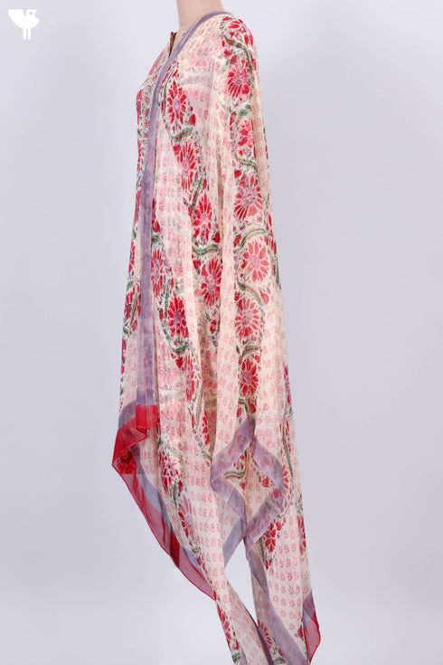 Bizzy Lizzy Kurta With Chiffon Dupatta in Floral Block Print