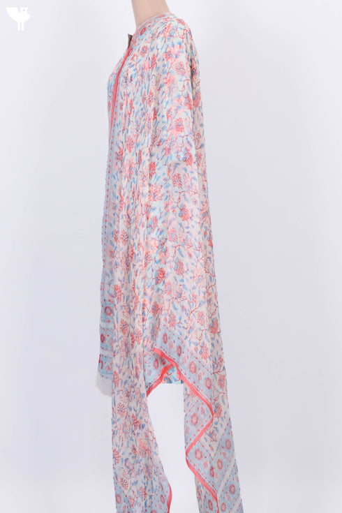 Bizzy Lizzy Kurta With Chiffon Dupatta in Floral Block Print