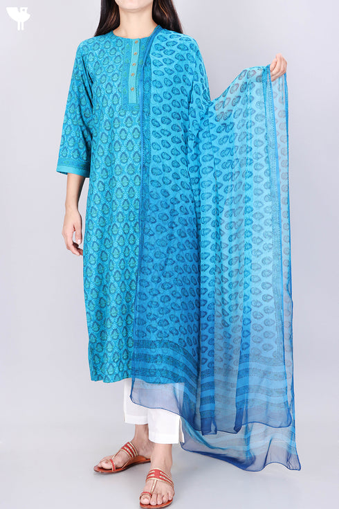 Bizzy Lizzy Kurta With Chiffon Dupatta in Block Print