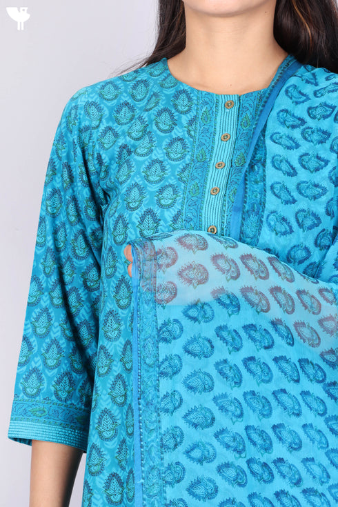 Bizzy Lizzy Kurta With Chiffon Dupatta in Block Print