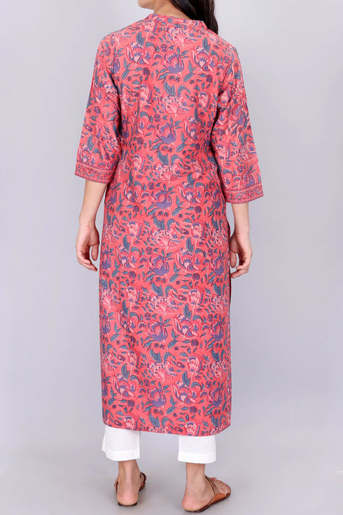 Bizzy Lizzy Kurta With Chiffon Dupatta In FloralBlock Print