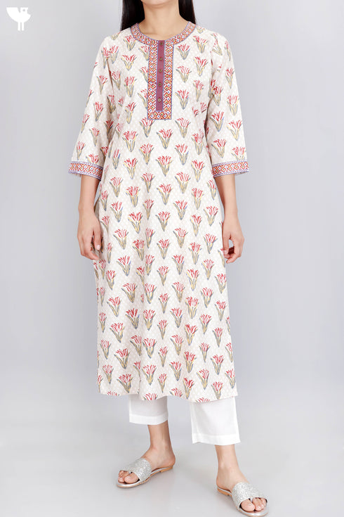 Bizzy Lizzy Kurta With Chiffon Dupatta in Assorted Block Print