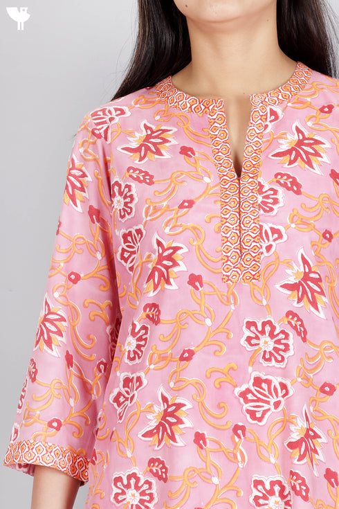 Bizzy Lizzy Kurta With Chiffon Dupatta In FloralBlock Print