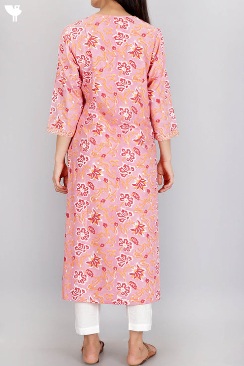 Bizzy Lizzy Kurta With Chiffon Dupatta In FloralBlock Print