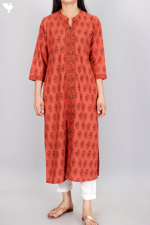 Bizzy Lizzy Kurta With Chiffon Dupatta in Floral Block Print