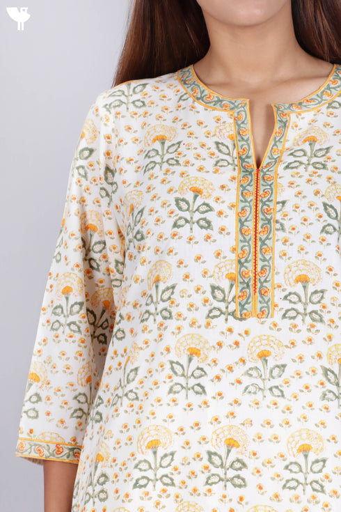 Bizzy Lizzy Kurta With Chiffon Dupatta in Floral Block Print
