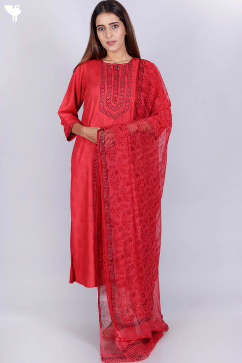 Bizzy Lizzy Kurta With Chiffon Dupatta in Block Print
