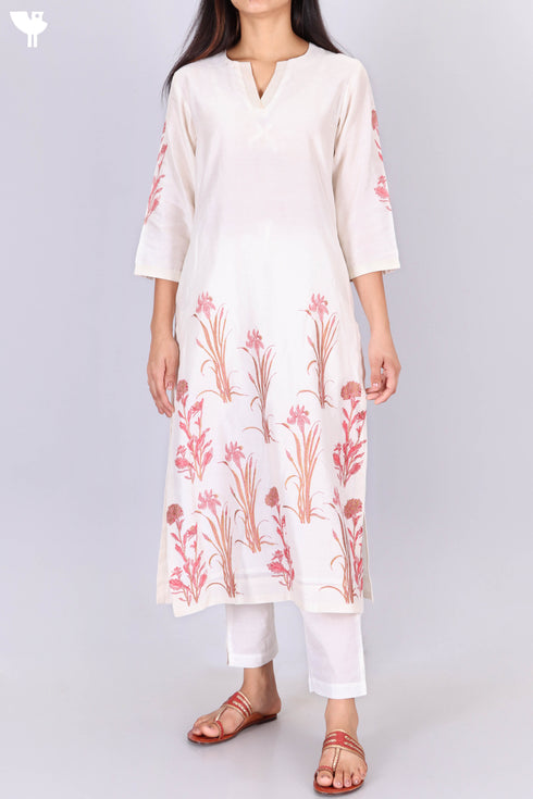 Chanderi silk Kurta dupatta in floral block print