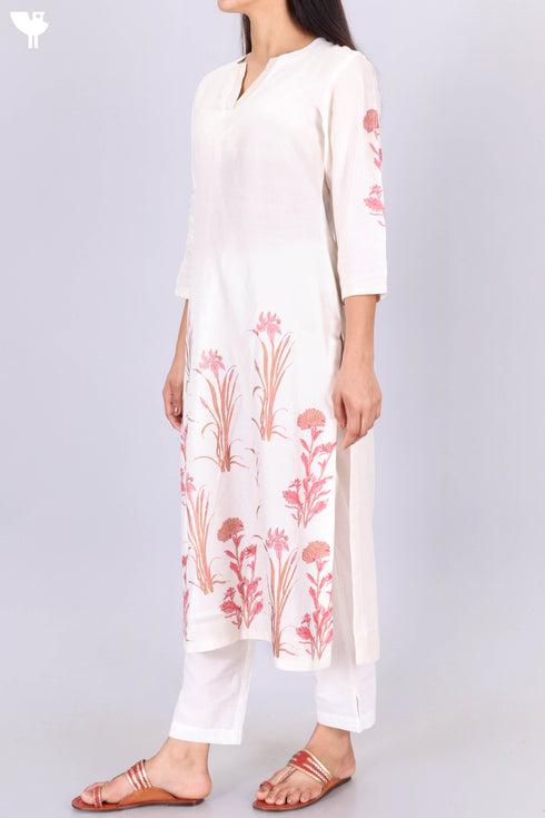 Chanderi silk Kurta dupatta in floral block print