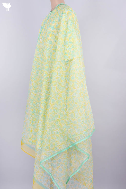 Cambric Cotton Kurta With Kota Doria Dupatta In Floral Block Print