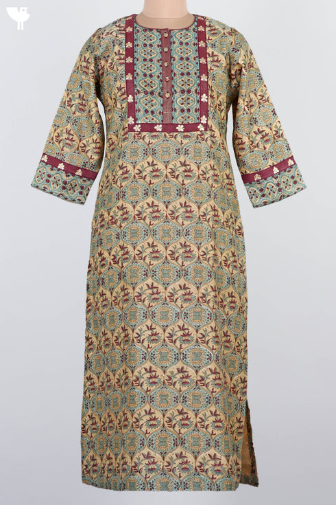 Chanderi Silk Kurta Dupatta Set In Floral Block Print