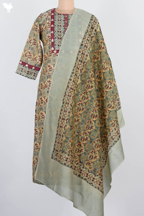 Chanderi Silk Kurta Dupatta Set In Floral Block Print