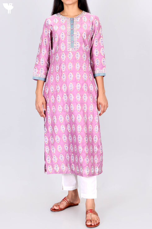 Chanderi Silk Kurta Dupatta Set With Gold Block Print