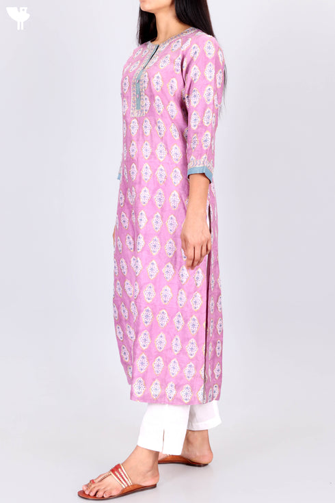 Chanderi Silk Kurta Dupatta Set With Gold Block Print