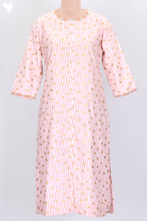 Chanderi Silk Kurta Dupatta Set WithGold Block Print