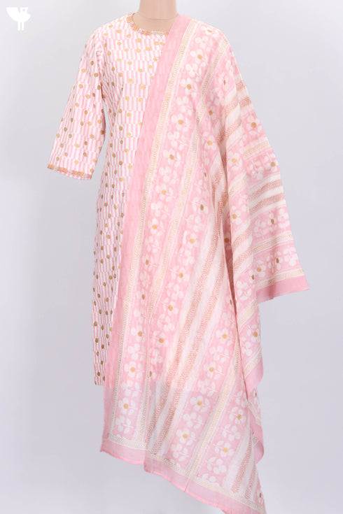 Chanderi Silk Kurta Dupatta Set WithGold Block Print