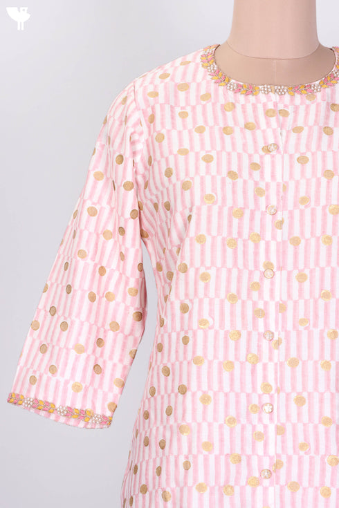 Chanderi Silk Kurta Dupatta Set WithGold Block Print