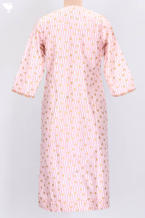 Chanderi Silk Kurta Dupatta Set WithGold Block Print