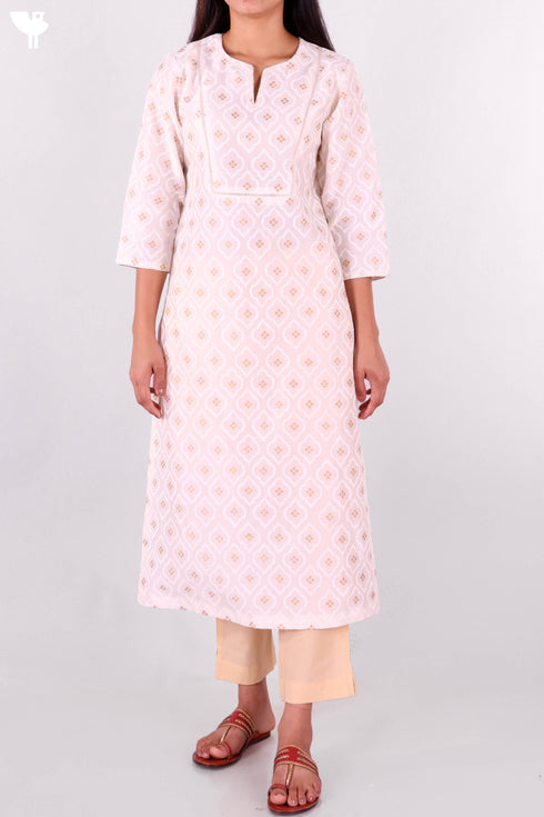 Chanderi Silk Kurta Dupatta Set In Gold Block Print