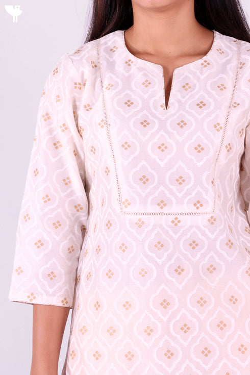 Chanderi Silk Kurta Dupatta Set In Gold Block Print