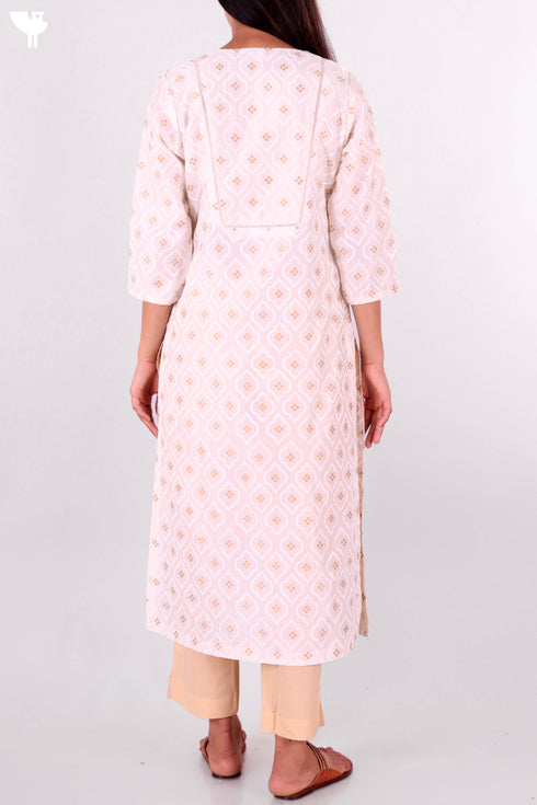 Chanderi Silk Kurta Dupatta Set In Gold Block Print