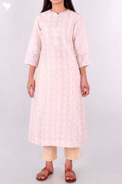 Chanderi Silk Kurta Dupatta Set In Gold Block Print