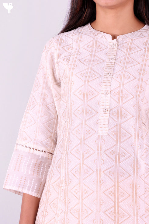 Chanderi Silk Kurta Dupatta Set In Gold Block Print