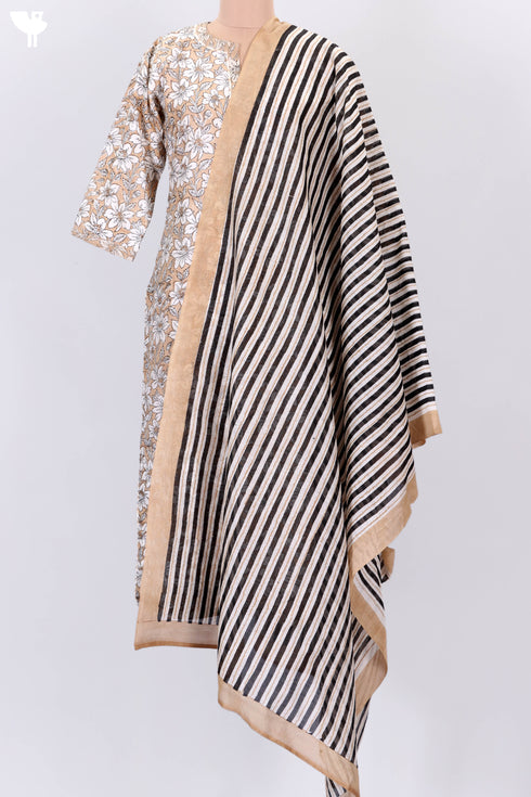 Chanderi Silk Kurta Dupatta Set In FloralBlock Print